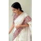 Women's Linen Printed Saree With Unstitched Blouse 5.5Mtr (White)