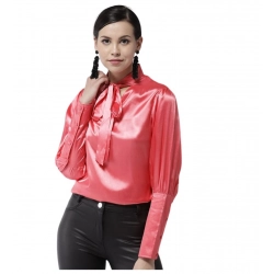 Women's Polyester Solid Long Sleeves Top (Coral)