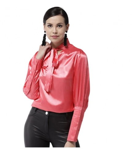Women's Polyester Solid Long Sleeves Top (Coral)