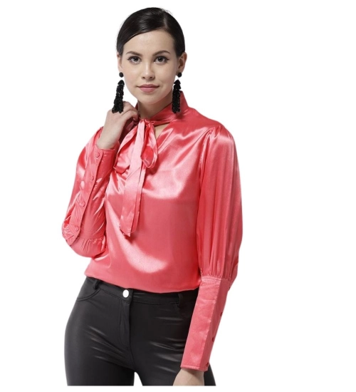 Women's Polyester Solid Long Sleeves Top (Coral)