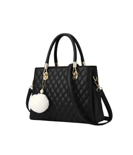 Women's PU Leather Solid Shoulder Zipper Handbag (Black)