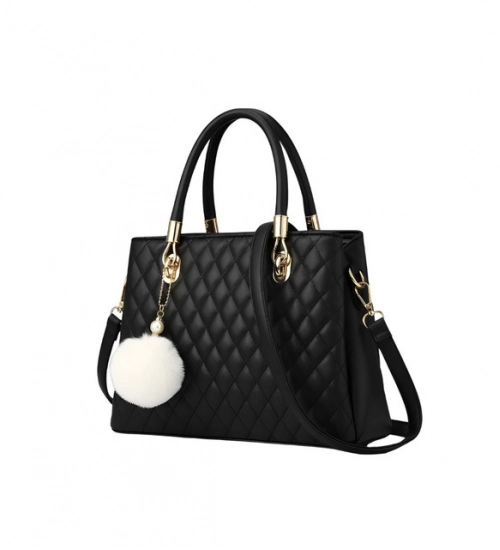 Women's PU Leather Solid Shoulder Zipper Handbag (Black)
