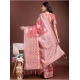 Women's Linen Cotton Printed Saree With Unstitched Blouse 5.5Mtr (Pink)