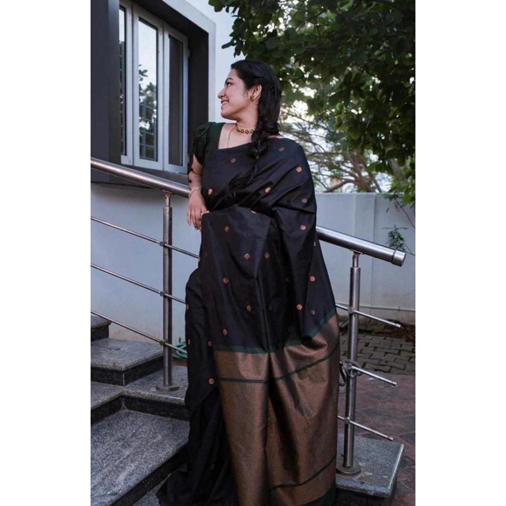 Women's Litchi silk Printed Saree With Unstitched Blouse (Black) Women's Litchi silk Printed Saree With Unstitched Blouse (Black)