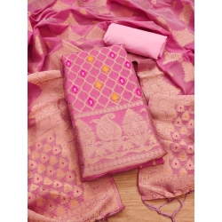 Women's Banarasi Silk Printed Unstitched Salwar Suit Material With Dupatta (Pink, 3Mtrs)