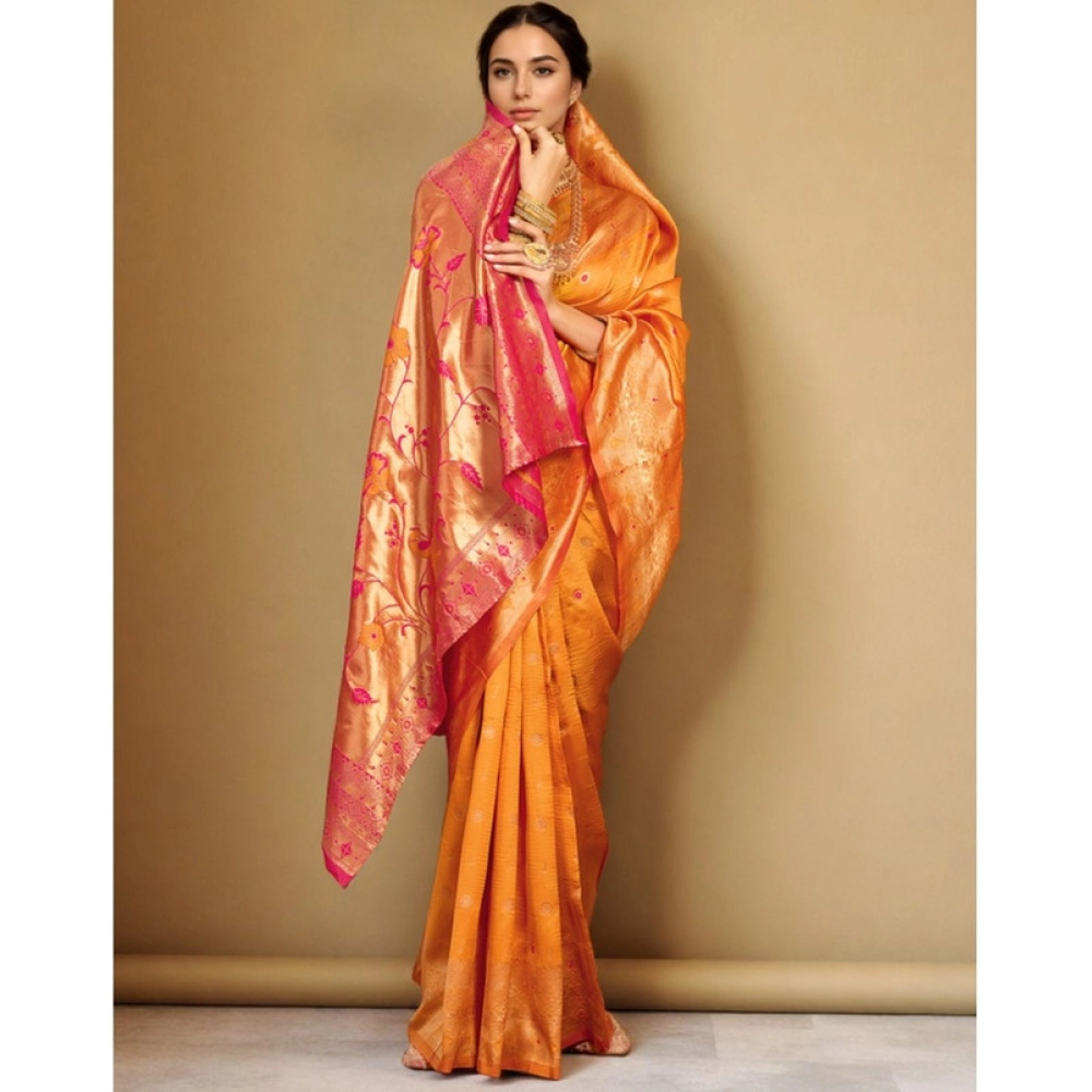 Women's Silk Blend Zari Weaving Saree With Unstitched Blouse 5.5Mtr (Orange) Women's Silk Blend Zari Weaving Saree With Unstitched Blouse 5.5Mtr (Orange)