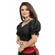 Women's Cotton Embroidered V-Neck Non Padded Blouse (Black 36 Ready (Alterable up to 42)