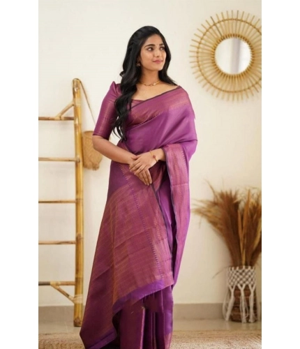 Women's Litchi silk Printed Saree With Unstitched Blouse (Purple) Women's Litchi silk Printed Saree With Unstitched Blouse (Purple)