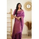 Women's Litchi silk Printed Saree With Unstitched Blouse (Purple)