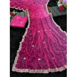 Women's Digital Printed  Georgette Saree With Unstitched Blouse (Pink, 5-6 Mtrs)