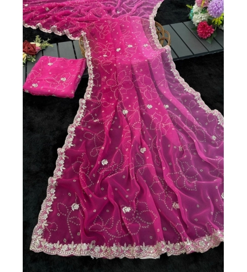 Women's Digital Printed  Georgette Saree With Unstitched Blouse (Pink, 5-6 Mtrs)