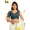 Women's Faux Linen Floral Print Ready to wear Saree With Unstitched Blouse 5.5Mtr (Off_White)