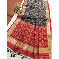 Women's Raw Silk Ikkat Saree With Unstitched Blouse 5.5Mtr (Black)