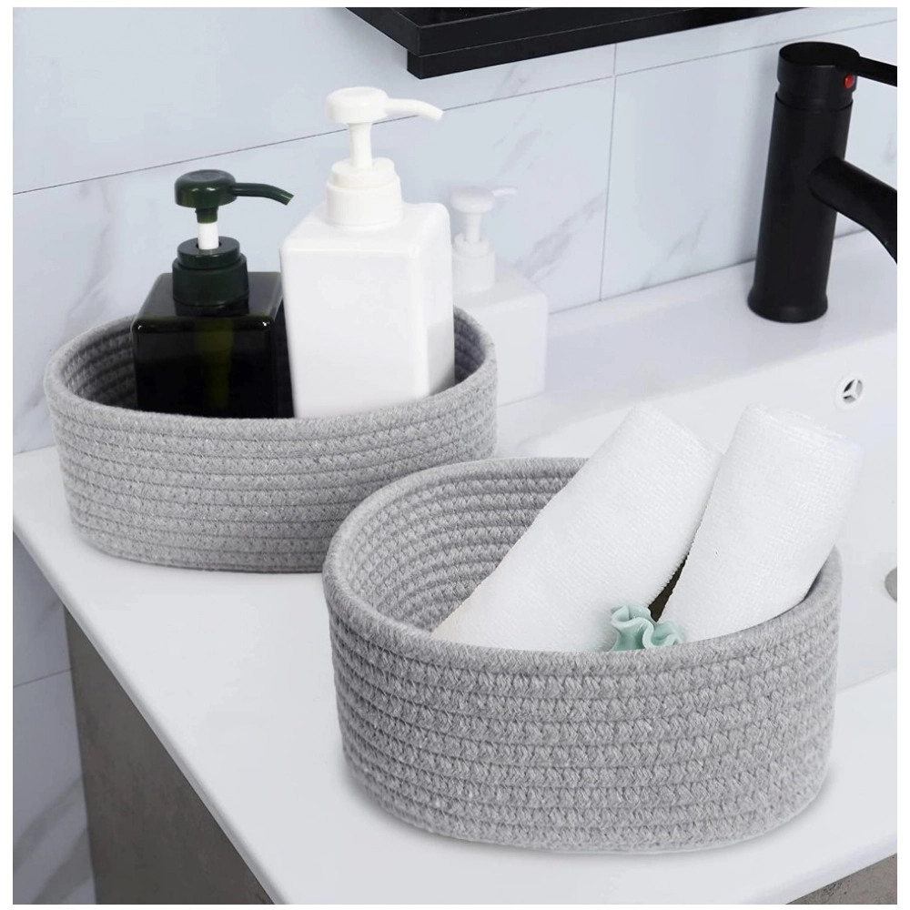 Cotton 8x3 Inch Round 2 Set Bedside Organizer (Gray)