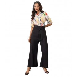 Women's Polyester Floral Half Sleeves Jumpsuit (Multicolor)