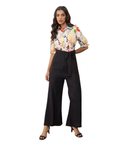 Women's Polyester Floral Half Sleeves Jumpsuit (Multicolor)