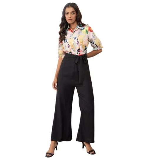 Women's Polyester Floral Half Sleeves Jumpsuit (Multicolor)