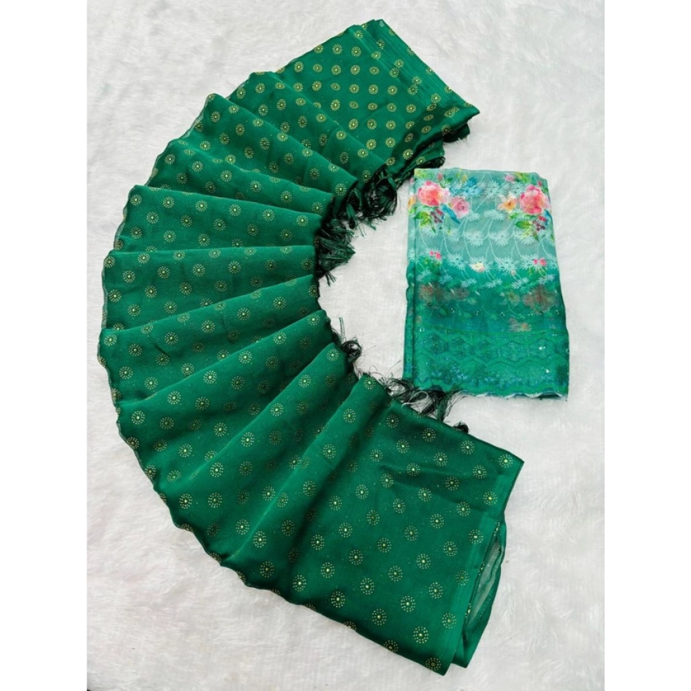 Women's Printed Brasso Saree With Unstitched Blouse (Green, 5-6 Mtrs) Women's Printed Brasso Saree With Unstitched Blouse (Green, 5-6 Mtrs)