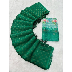 Women's Printed Brasso Saree With Unstitched Blouse (Green, 5-6 Mtrs)