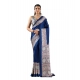 Women's Satin Crepe Printed Saree With Unstitched Blouse 5.5Mtr (Blue)