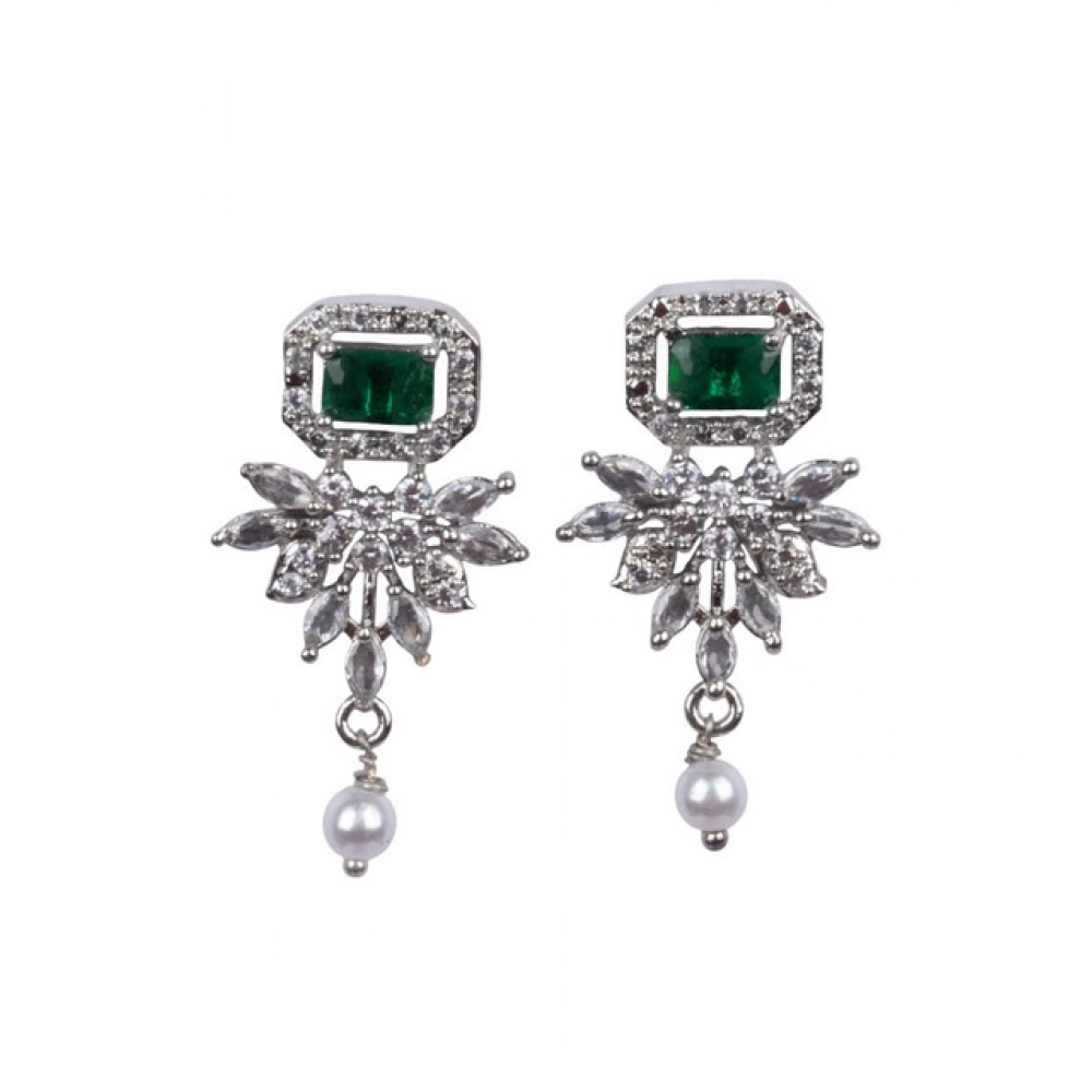 Women's Brass Silver Plated Necklace set (Green)