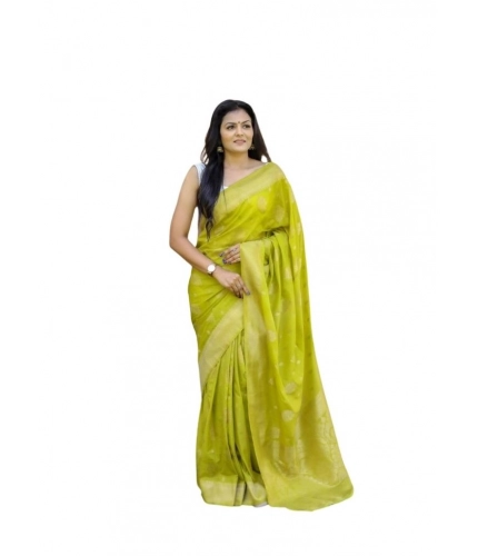 Women's Soft Lichi Silk Printed Saree With Unstitched Blouse 5.5Mtr (Green)