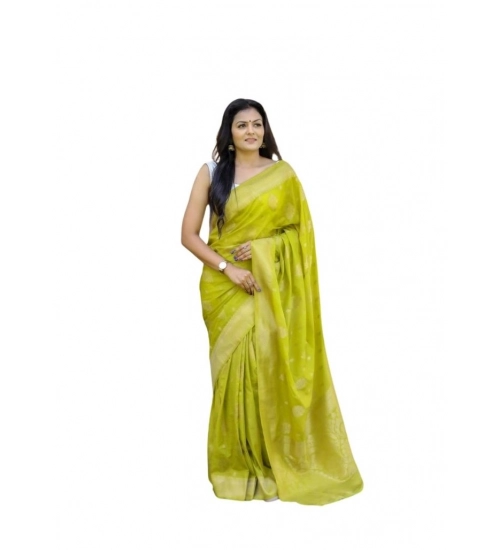Women's Soft Lichi Silk Printed Saree With Unstitched Blouse 5.5Mtr (Green)