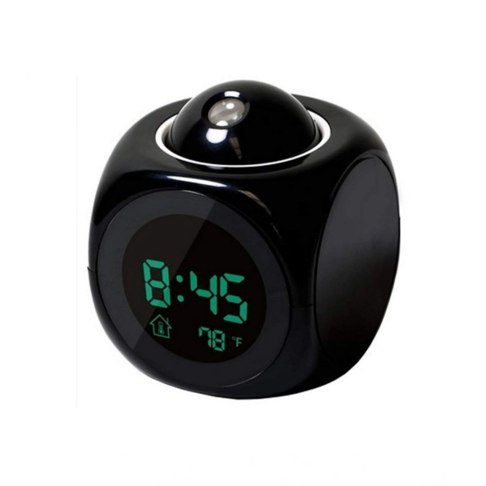 Time Display with Voice Projection And Wake-Up Alarm Clock (Color: Black)