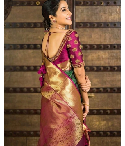 Women's Soft Lichi Silk Printed Saree With Unstitched Blouse 5.5Mtr (Green) Women's Soft Lichi Silk Printed Saree With Unstitched Blouse 5.5Mtr (Green)