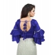 Women's Organza Solid V Neck Layered Ruffle Sleeve Readymade Blouse (Blue Free Size , up to 38–40 Bust)-PID65849