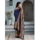 Women's Satin Crepe Printed Saree With Unstitched Blouse 5.5Mtr (Navy Blue)