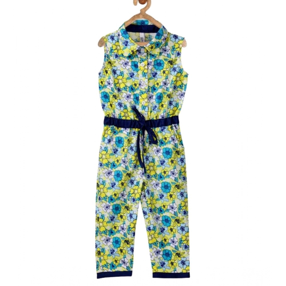Girl's Cotton Floral Sleeveless Jumpsuit (Yellow) Girl's Cotton Floral Sleeveless Jumpsuit (Yellow)