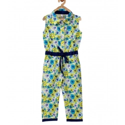 Girl's Cotton Floral Sleeveless Jumpsuit (Yellow)