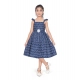 Girl's Cotton Printed Sleeve Less Squre Neck Dress (Navy Blue)