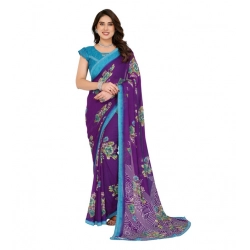 Women's Georgette Printed Saree With Unstitched Blouse 5.5Mtr (Purple)