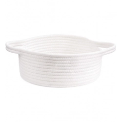 Cotton 8x3 Inch Round Bedside Organizer (White)