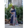 Women's Faux_Tussar Geometric_Print Saree With Unstitched Blouse 5.5Mtr (Blue)