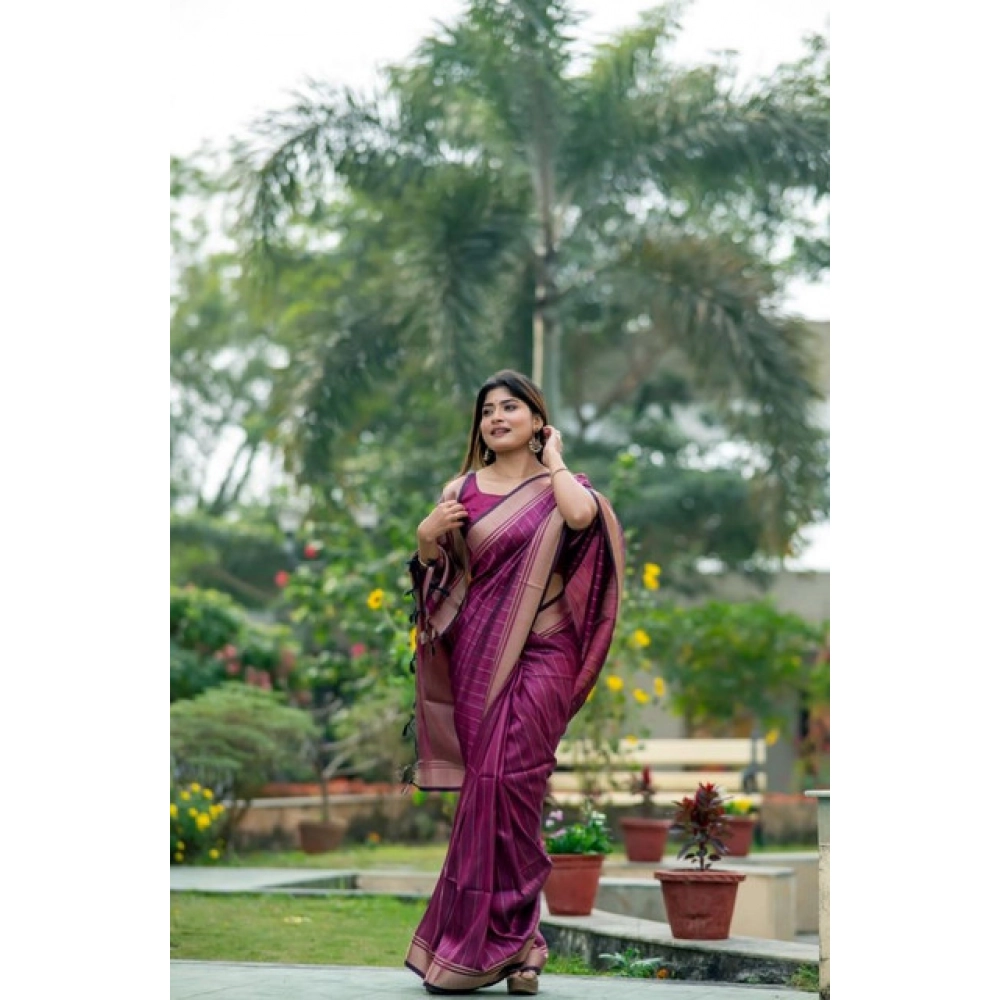 Women's Faux_Banarasi Lining Pattern Saree With Unstitched Blouse 5.5Mtr (Magenta)