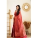 Women's Litchi silk Printed Saree With Unstitched Blouse (Red)