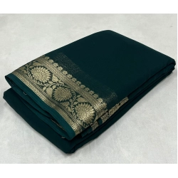 Women's Crepe Chit Pallu Solid Saree With Unstitched Blouse 5.5Mtr (Green)