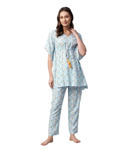 Women's Rayon Floral Kaftan Sleeve Kaftan Sets (Light Blue)