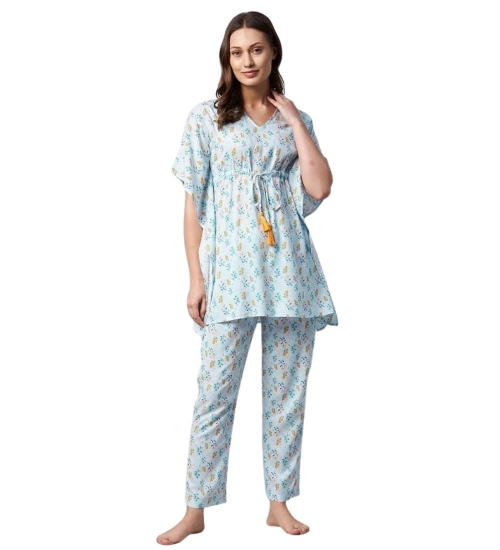 Women's Rayon Floral Kaftan Sleeve Kaftan Sets (Light Blue)