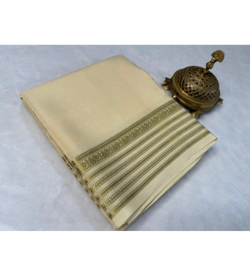 Women's Crepe Chit Pallu Solid Saree With Unstitched Blouse 5.5Mtr (Beige)