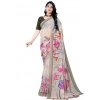 Women's Georgette Floral Printed Saree With Unstitched Blouse 5.5Mtr (Beige)