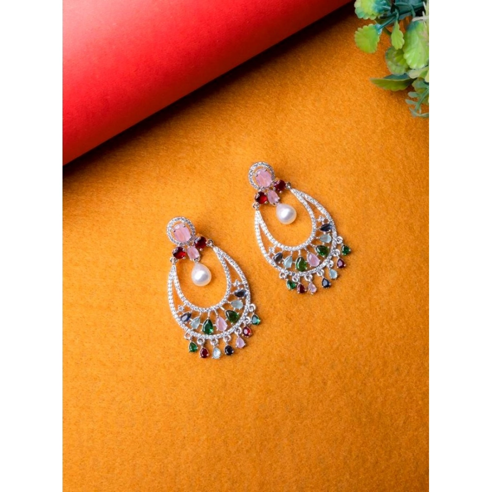 Women's Brass Silver Plated Chandbali Earrings (Multicolor) Women's Brass Silver Plated Chandbali Earrings (Multicolor)