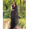 Women's Linen Printed Saree With Unstitched Blouse 5.5Mtr (Black) Women's Linen Printed Saree With Unstitched Blouse 5.5Mtr (Black)