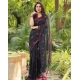 Women's Linen Printed Saree With Unstitched Blouse 5.5Mtr (Black)