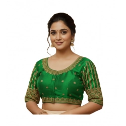 Women's Phantom Silk Embroidered Designer Neck Padded Blouse (Light Green 38 Ready (Alterable up to 42)