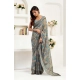 Women's Faux Linen Abstract Print Ready to wear Saree With Unstitched Blouse 5.5Mtr (Grey)