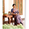 Dropship Women's Litchi silk Printed Saree With Unstitched Blouse (Navy Blue)